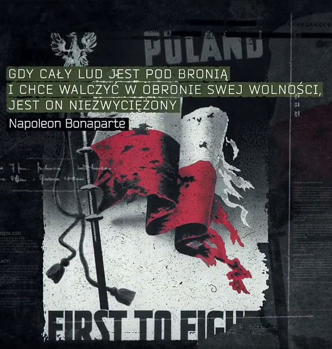 Plakat: Gdy cały lud jest pod bronią i chce walczyć w obronie swej wolności, jest on niezwyciężony — Napoleon Bonaparte